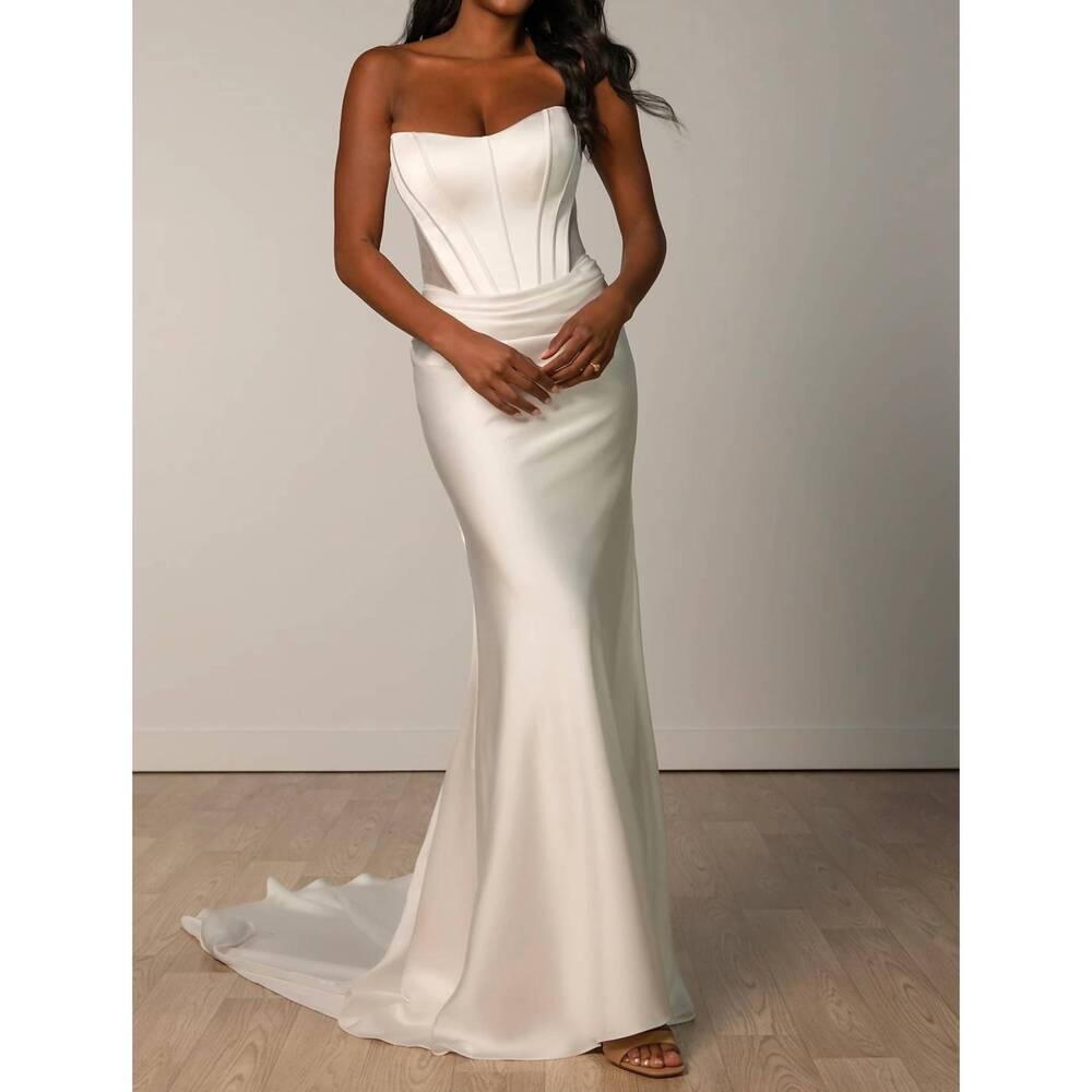 NEW STELLA YORK strapless satin column wedding dress in ivory